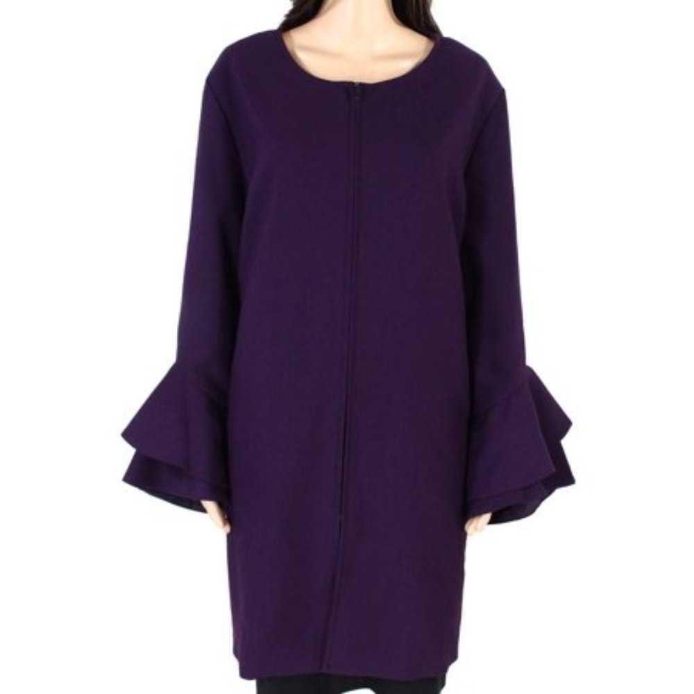 Womens Topper Jacket Plus Zip-Front Flare Sleeve 2